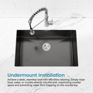 English Elm Stainless Steel Handmade Undermount Kitchen Sink Matte Black Single Bowl Deep Basin T3177P370632