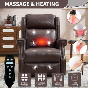 English Elm Emon's Overstuffed Chenille Power Lift Recliner with Massage Heat and Charging Ports Antique Brown W1803S00092
