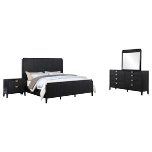 English Elm Ennis Fluted Black Wood Eastern King Bedroom Set with Art Deco Golden Hardware B062S01431