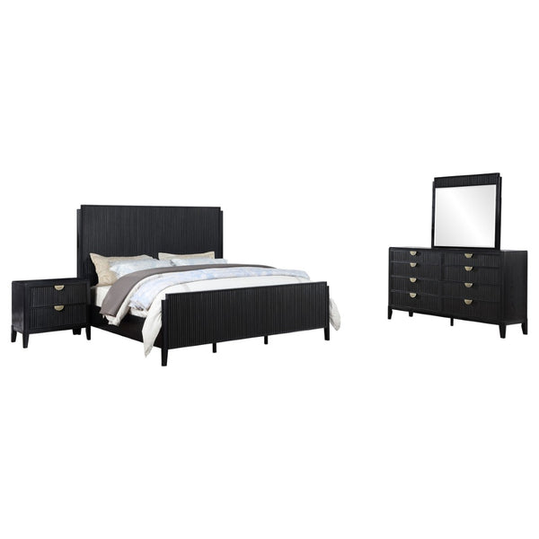 English Elm Ennis Fluted Black Wood Eastern King Bedroom Set with Art Deco Golden Hardware B062S01431