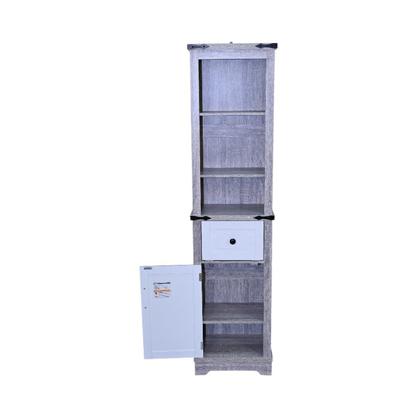 English Elm Narrow Farmhouse Bathroom Storage Cabinet with Adjustable Shelves, Drawer & Tall Linen Tower Design Grey+White W1412P271797