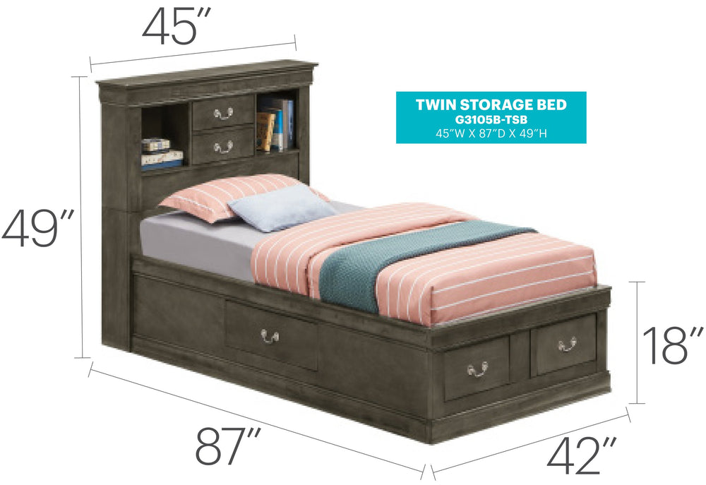 English Elm Elegant Twin Storage Bed For Small Spaces - Stylish Gray With Ample Under-Bed Storage Solutions B078S00299