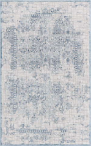 Unique Loom Aberdeen Stanhope Machine Made Border Rug Blue, Gray/Ivory 5' 1" x 8' 0"