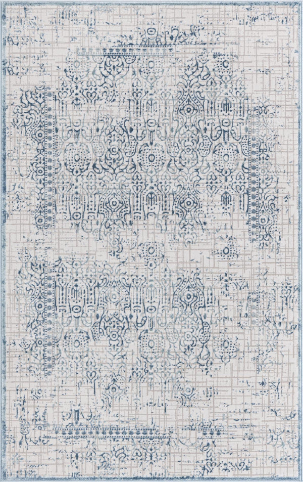 Unique Loom Aberdeen Stanhope Machine Made Border Rug Blue, Gray/Ivory 5' 1" x 8' 0"