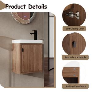 English Elm 18.5" Wall-Mounted Bathroom Vanity With Resin Sink, Soft-Close Door & Stylish Natural Walnut Finish W1972P362141