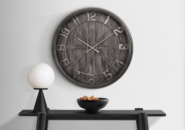 English Elm Clocks, 30" Round Oversized Wall Clock In Distressed Brown Frame For Modern Transitional Decor B2710P287068
