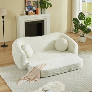 English Elm 86-inch Curved Chenille Convertible Sofa Recliner Frameless Folding Two-seater for Living Room Beige W3505P452816