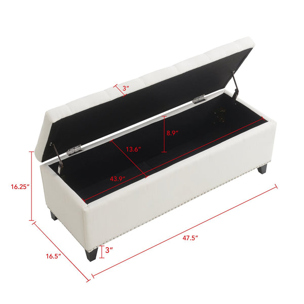 English Elm 47.5" Storage Ottoman Bench with Hidden Storage, Button-Tufted Linen Look, Nailhead Accent Seating and 500lb Support Beige W2671P369186