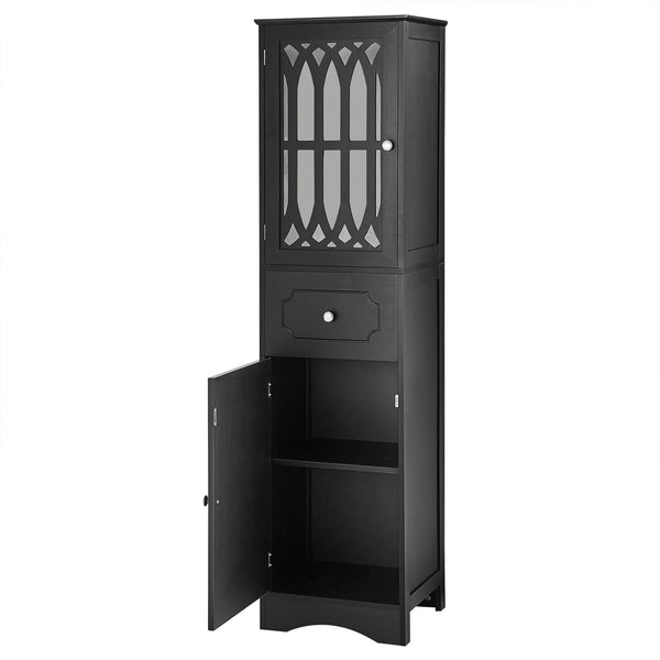 English Elm Tall Bathroom Cabinet Slim Freestanding Storage with Drawer & Doors, Adjustable Shelves, MDF Build Black WF289427AAB