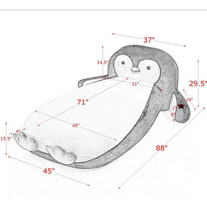 English Elm Twin Penguin Shaped Faux Fur Lounger Bed for Kids Playroom Sponge Filled Floor Chair W1413P384968