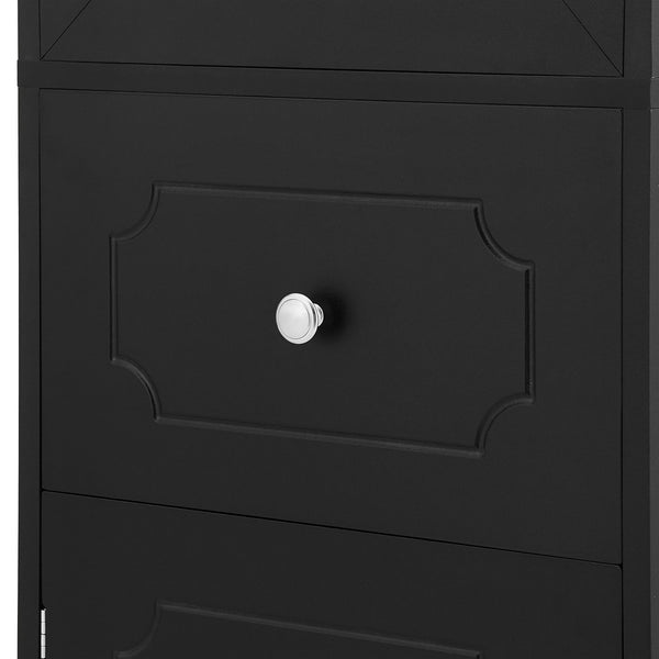 English Elm Tall Bathroom Cabinet Slim Freestanding Storage with Drawer & Doors, Adjustable Shelves, MDF Build Black WF289427AAB