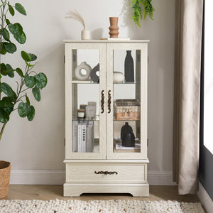 English Elm Lighted Glass Curio Cabinet - Elegant 2-Door Display With Adjustable Shelves & Integrated Lighting, White Finish W1758P300115