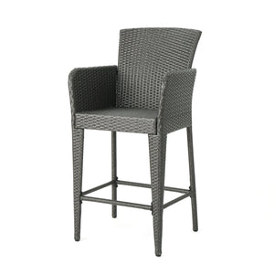 English Elm Christopher Knight Home® - ANAYA Outdoor Wicker Barstool Set of 2 — Weatherproof PE Wicker with Powder-Coated Iron Frames Grey 58896.00GRY