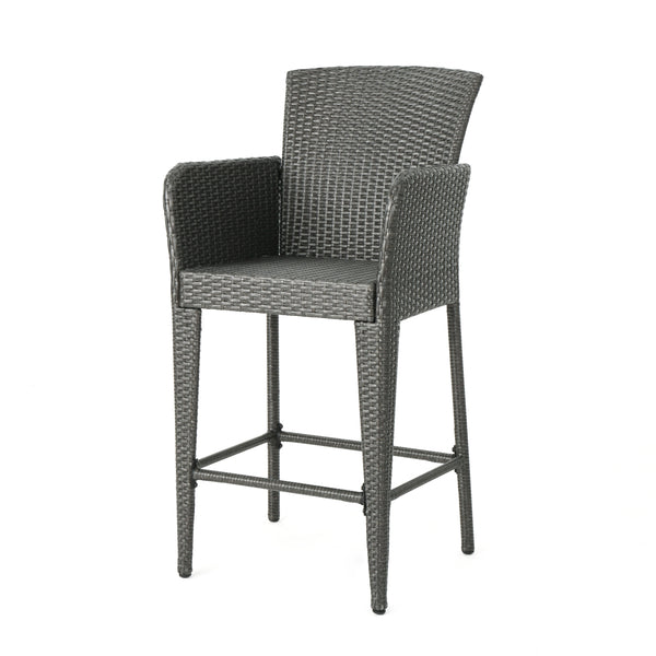 English Elm Christopher Knight Home® - ANAYA Outdoor Wicker Barstool Set of 2 — Weatherproof PE Wicker with Powder-Coated Iron Frames Grey 58896.00GRY