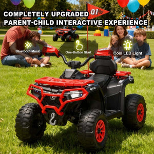 English Elm 24v Ride on Atv for Kids with Dual Motors Led Lights Bluetooth and Rugged Wide Wheelbase Red W3822P390488