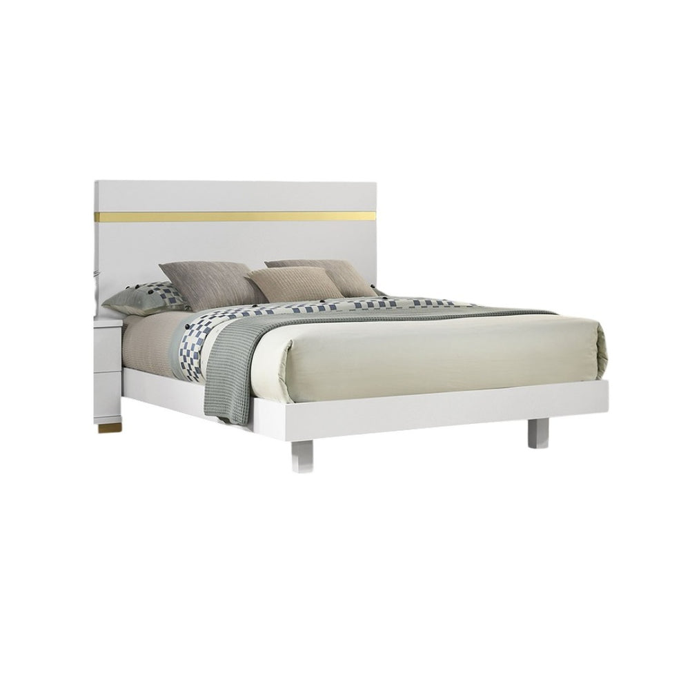 English Elm White Modern Queen Size Bed Frame With Underbed Led Light, Acrylic Trim & Wooden Headboard B2741S00171-GIGA