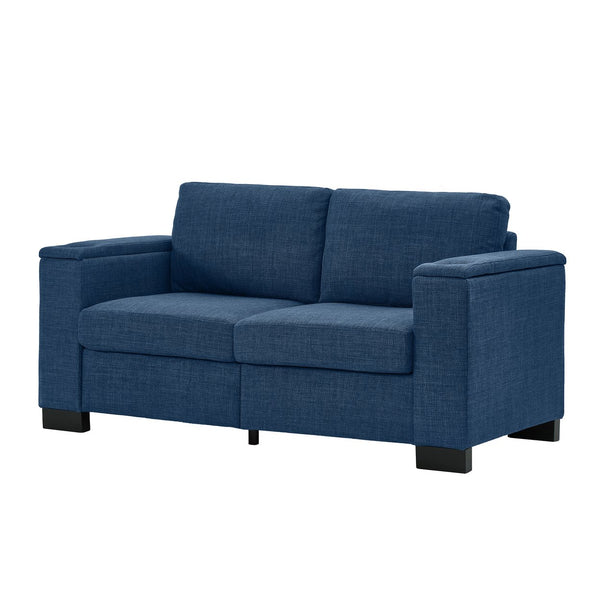 English Elm 67.7" Modern Loveseat Sofa with Cup Holders and Hidden Storage, Polyester Upholstery, Solid Wood Frame Blue W1097S00194