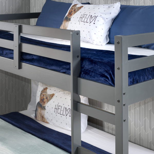 English Elm Grey Twin Loft Bed with Built-In Ladder & Guardrail, Solid Pine 13-Slat Support for Comfort and Space-Saving Safety B062P189210