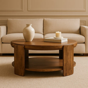 English Elm Artisan Solid Mango Wood Square Coffee Table with Leather Accents for Living Rooms B182P434602