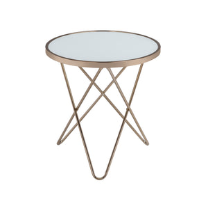English Elm 1pc Mid-Century End Table with Frosted Round Glass Top and Sleek Metallic Frame, 22" Square Champagne 24.5 L x 33.5 W x 5 H B2741P332643