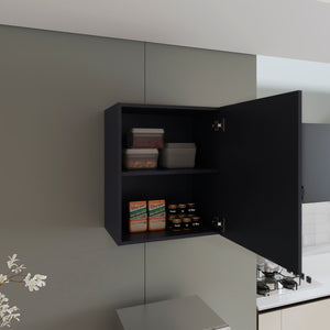 English Elm Manchester Compact 20" Wall Cabinet with One Door and Two Shelves — Space-Saving Storage, Sleek Finish Black 26 L x 21 W x 4 H B070P234339