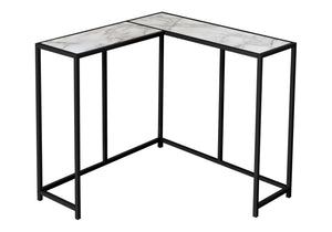 English Elm Accent Table - Elegant L-Shaped Design, White Marble Top & Black Metal Frame For Modern Spaces B2710P218965