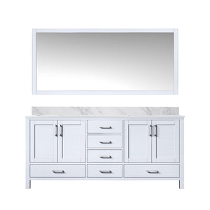 English Elm White Double Bath Vanity With Carrara Marble Top & Large Mirror - Elegant Storage Solution For Bathrooms B2731S00703-GIGA