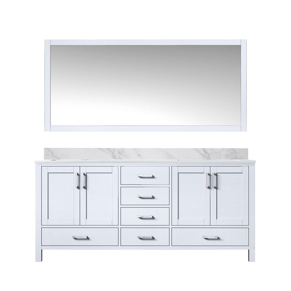 English Elm White Double Bath Vanity With Carrara Marble Top & Large Mirror - Elegant Storage Solution For Bathrooms B2731S00703-GIGA