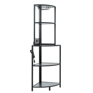 English Elm 5 5 Tier Corner Shelf LED with USB Plug, Black Metal+MDF Tall Narrow Standing Shelf for Corners W420P207358