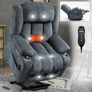 English Elm Up to 350 Lbs Chenille Power Lift Recliner with Massage Heating and Usb Charging Ports W1803S00047