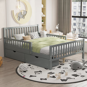 English Elm Full Wood Platform Bed with Headboard, Guardrails & Underbed Storage Drawers – Sturdy Pine Frame, 450LB Capacity Gray 78.25 L x 18.5 W x 6 H N733P172700E