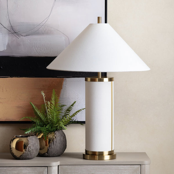 Crestview Collection 29.75"H Modern Metal Table Lamp With Elegant White Linen Shade & Luxurious Gold Accents, 150w   Cvazer182