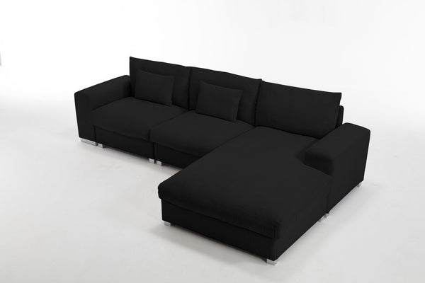 English Elm Nordic-style L-shaped flannel sofa with solid wood frame, ergonomic comfort and durable stain-resistant fabric for modern minimalist living room gatherings Black W2795S00029