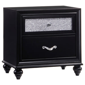 English Elm Wilton Black 2-Drawer Nightstand with Glossy Metallic Acrylic Fronts, Faceted Crystal Hardware, Elegant Storage B062P328709
