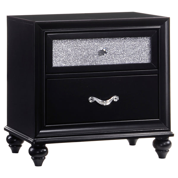 English Elm Wilton Black 2-Drawer Nightstand with Glossy Metallic Acrylic Fronts, Faceted Crystal Hardware, Elegant Storage B062P328709