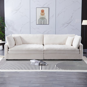 English Elm The 112-inch Corduroy Sofa in Beige with Two Pillows, Solid Wood Frame, S-Spring Comfort for 4-seat Living Room W3371S00006