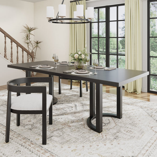 English Elm Christopher Knight Home® - 95 Modern Solid Wood Dining Table with U-Shaped Trestle Base Seats 8, Sleek Rectangular Design Black N771P195513H