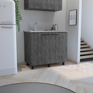 English Elm Napoles Gray Utility Sink Cabinet with Stainless Steel Countertop, Interior Shelf, Durable Legs, No Faucet Included B070S00309