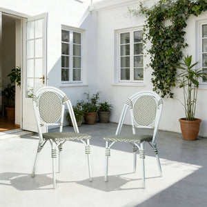 English Elm French Bistro Outdoor Dining Chairs Woven Rattan Aluminum Frame Patio Set of 2 N772P356258G