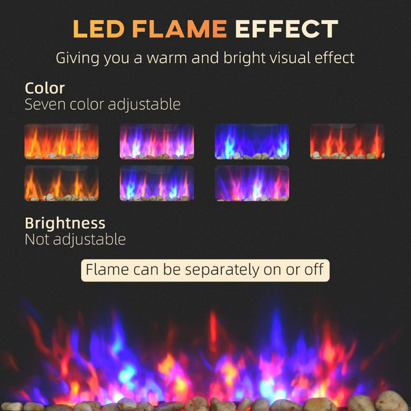 English Elm Wall Mounted Electric Fireplace Matte Black with Seven Flame Colors and Pebble Bed T3971P416194