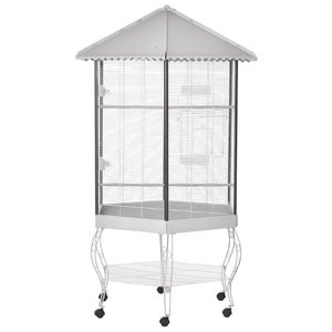 English Elm Flight Hexagonal Aviary Canopy Cage with Rolling Stand for Finches and Parakeets T3971P384203