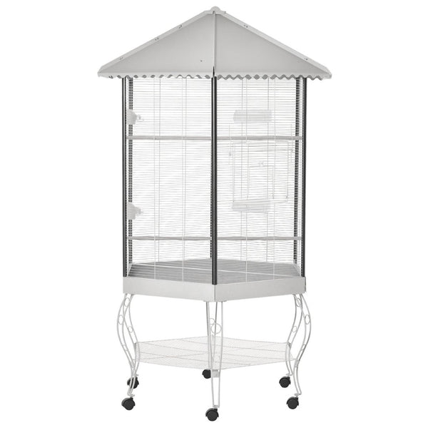 English Elm Flight Hexagonal Aviary Canopy Cage with Rolling Stand for Finches and Parakeets T3971P384203