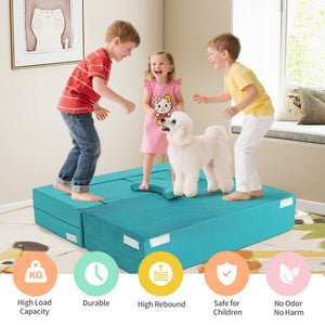 English Elm 5-piece Modular Foam Play Couch Velvet Toddler Sofa Foldable Kids Playroom Set Cyan T5880P493436