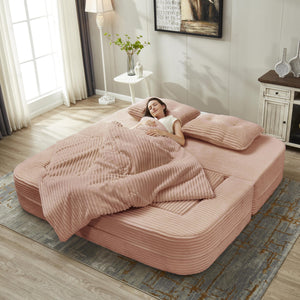 English Elm Multi Functional Sectional Sofa Bed Plush Corduroy Convertible 80" King Sleeper with Chaise, Deep Fluff Pink W3219P339466