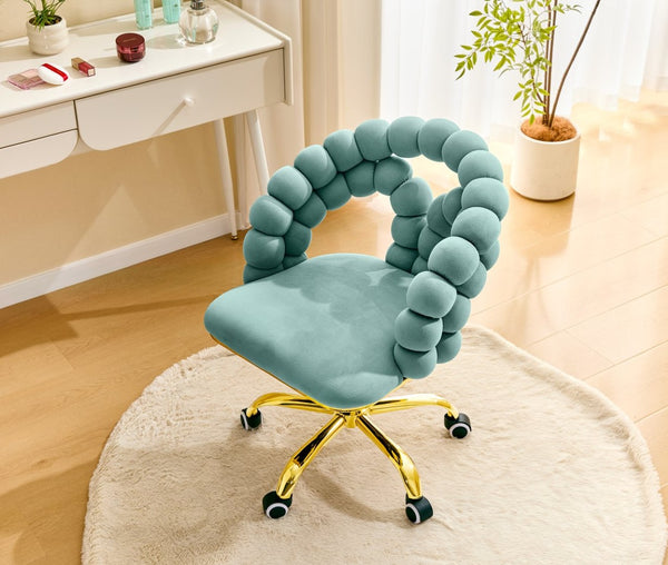 English Elm Modern Velvet Bubble Back Swivel Chair Glam Upholstered Seat for Vanity or Desk Gold,Teal W3875P442947