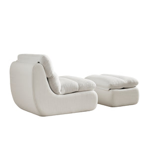 English Elm Modern Compressed Lounge Chair with Ottoman Corduroy Recliner Small Space Sofa High-Density Foam Comfort Beige W1036P251820