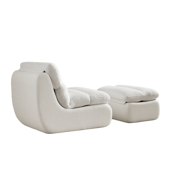 English Elm Modern Compressed Lounge Chair with Ottoman Corduroy Recliner Small Space Sofa High-Density Foam Comfort Beige W1036P251820
