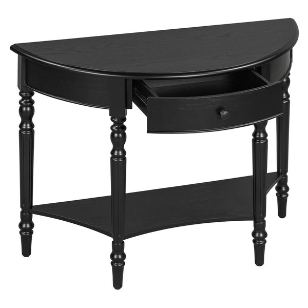 English Elm Trexm Farmhouse Half Moon Entryway Console with Drawer Open Shelf Pine Legs Black N715P383795B