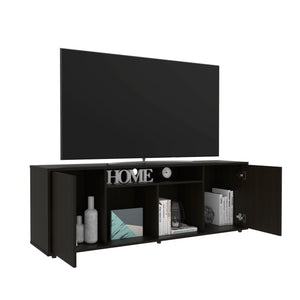 English Elm Redding Black Laminate TV Stand for Up to 65" TVs — Modern Storage, 3 Open Shelves & 2 Doors B128P148970