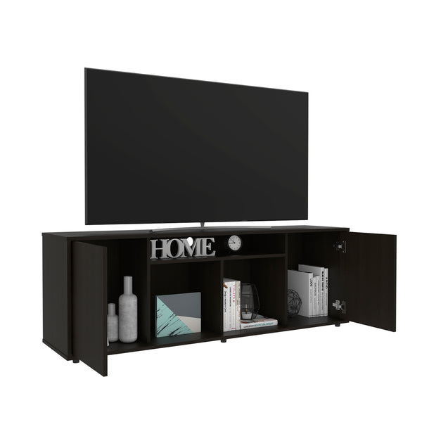 English Elm Redding Black Laminate TV Stand for Up to 65" TVs — Modern Storage, 3 Open Shelves & 2 Doors B128P148970